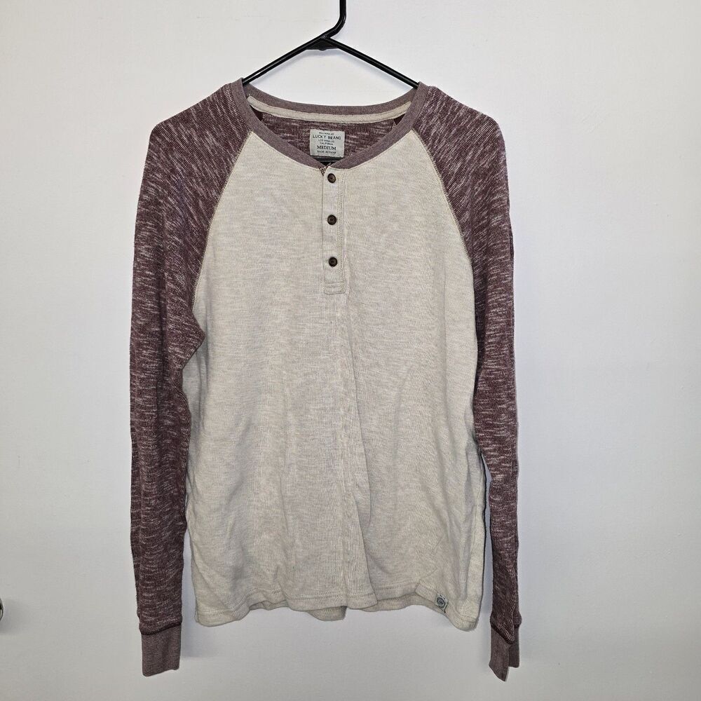 Lucky Brand Medium Red/Tan Henley Raglan Long Sleeve Softest Knit Shirt (C51)